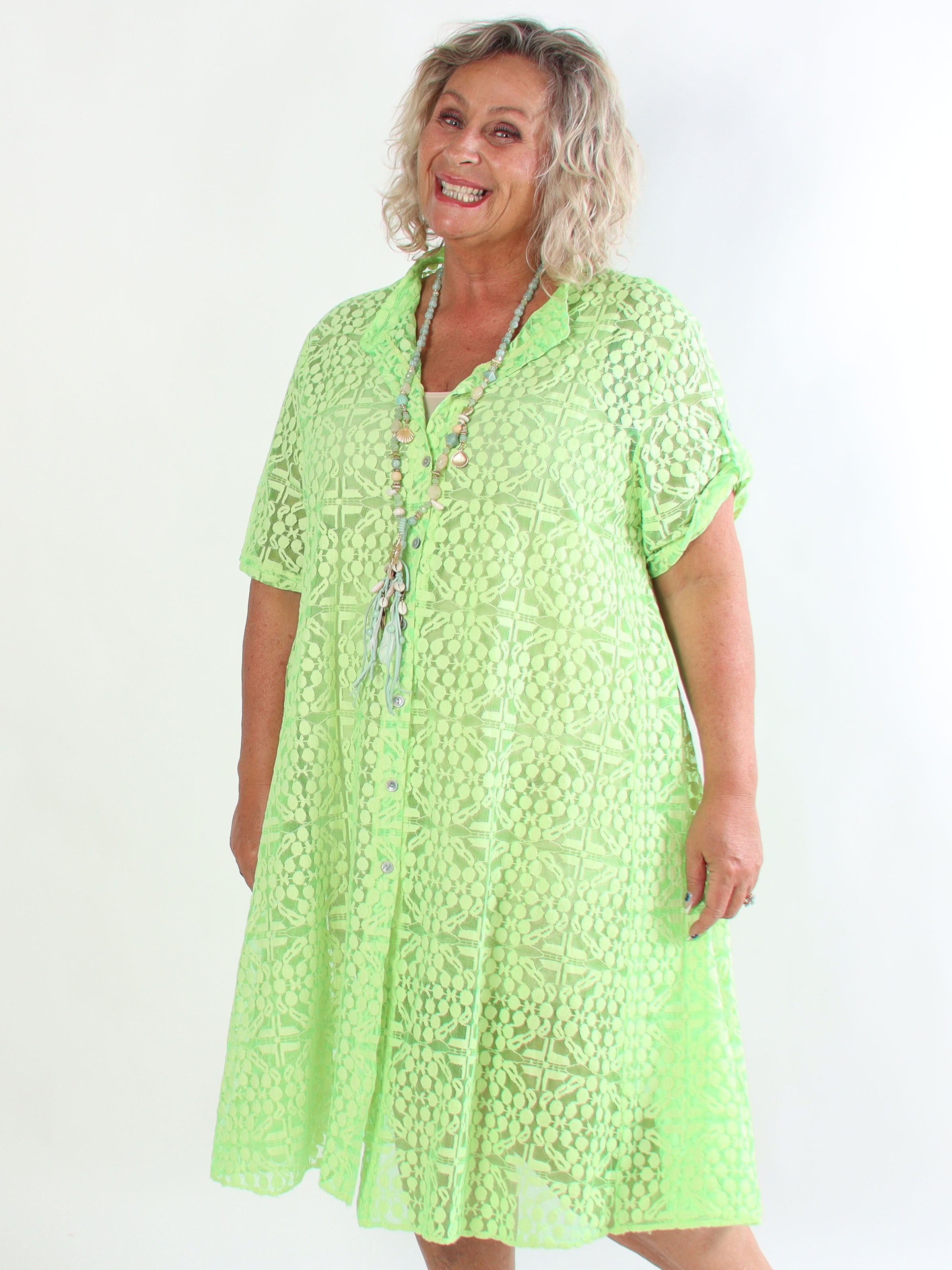 Evey - Plus size skjortekjole i a-form og transparent blonde